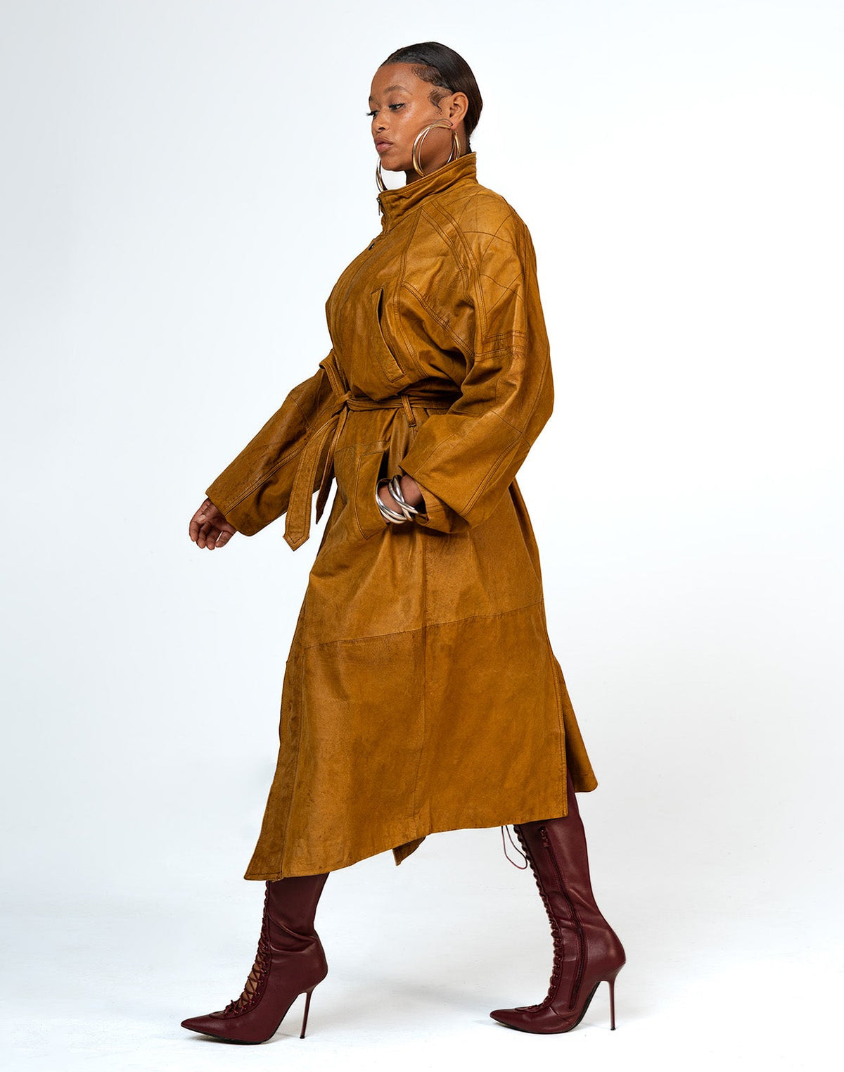 VTG Yellow Leather Trench Coat