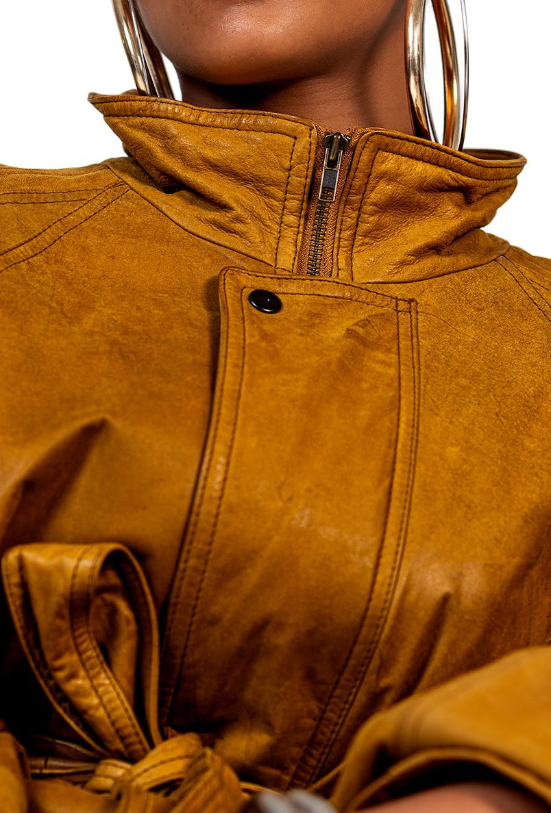 VTG Yellow Leather Trench Coat