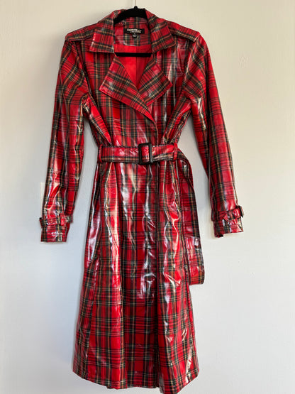 Patent Plaid Trench