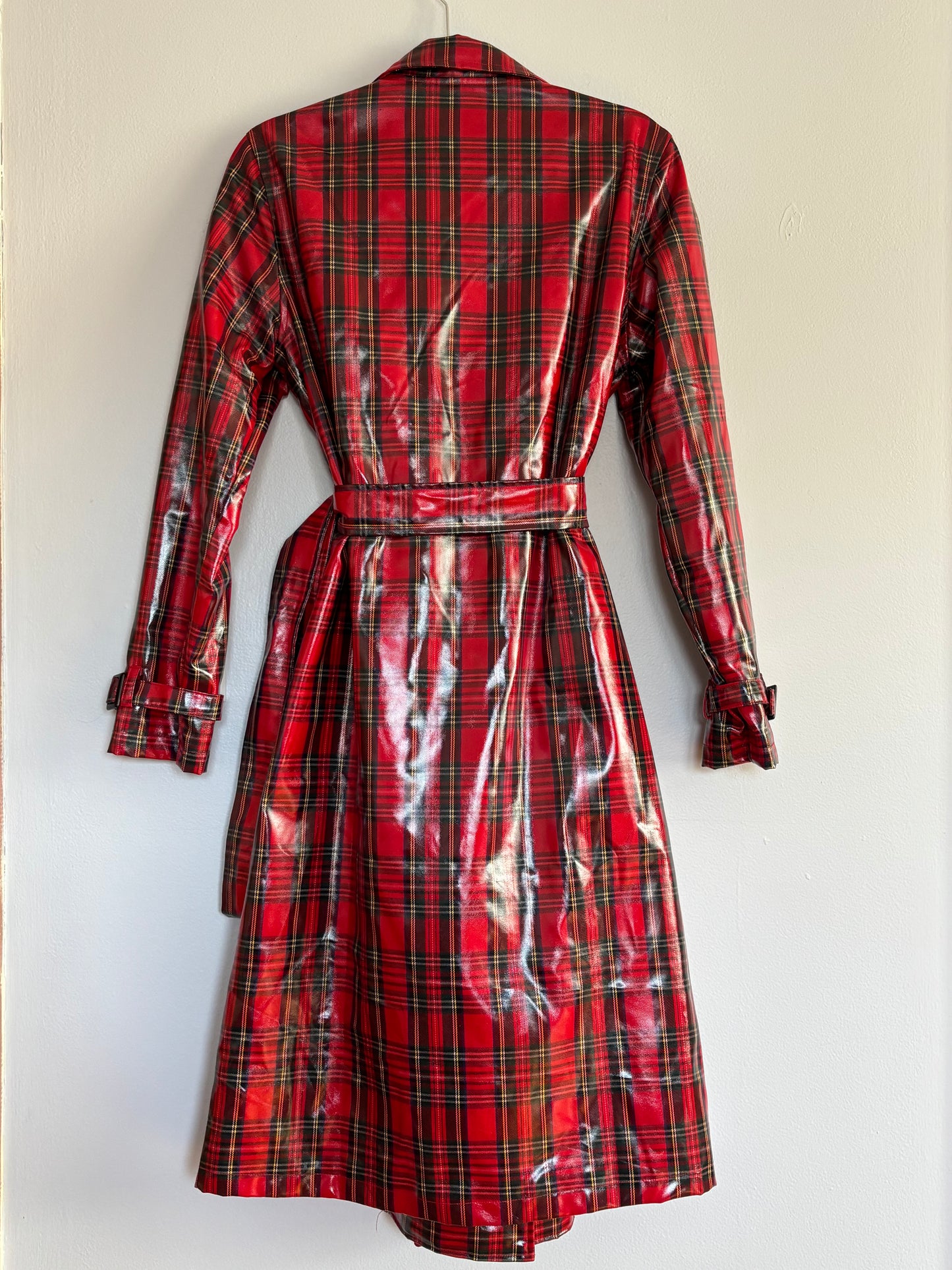 Patent Plaid Trench
