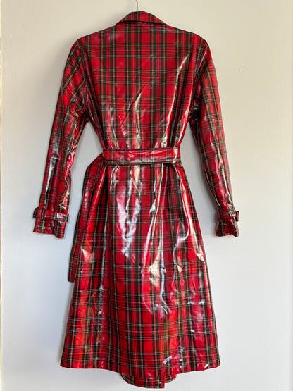 Patent Plaid Trench